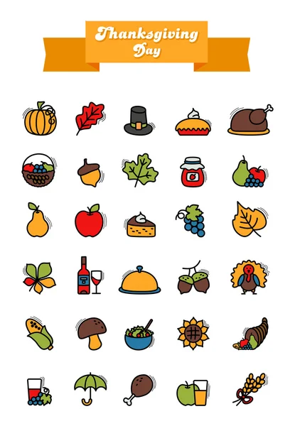 Thanksgiving Day pictogrammen instellen. Oogst — Stockvector