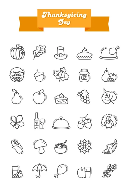 Thanksgiving Day overzicht pictogrammen instellen. Oogst — Stockvector