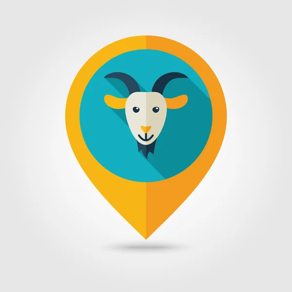 Cabra plano pin mapa icono. Vector cabeza animal — Vector de stock