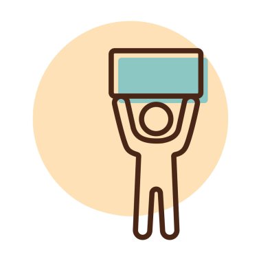 Ayakta duran ve elini kaldıran adam büyük bir işaret, pankart, kart vektör simgesi. Gösteri, dışavurum, protesto, grev, devrim