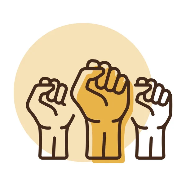 Три Сжатых Кулака Подняты Знак Протеста Озил Сила Свобода Революция — стоковый вектор
