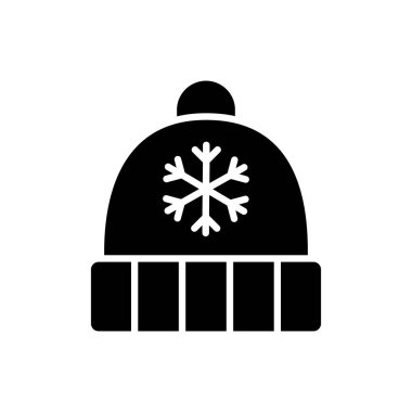 Kar taneli ve ponpon taşıyıcı sembollü bir şapka. Kış işareti. Seyahat ve turizm web sitesi ve uygulama tasarımı, logo, uygulama, UI için grafik sembolü
