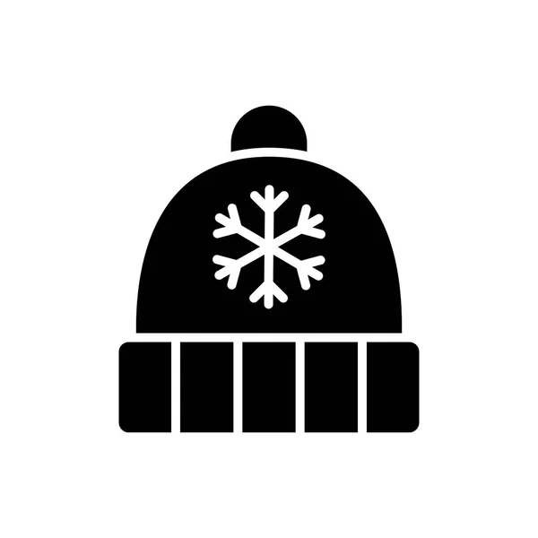 Wintermütze Mit Schneeflocke Und Bommel Vektor Glyphen Symbol Winterzeichen Grafik — Stockvektor