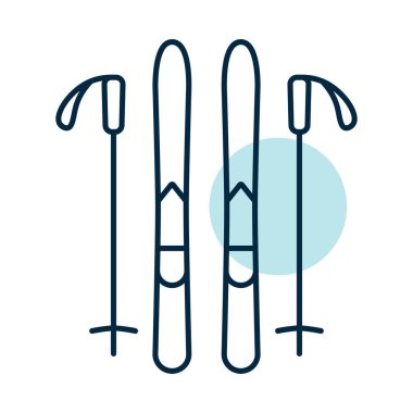 Kayak ve çubuk vektör simgesi. Kış işareti. Seyahat ve turizm web sitesi ve uygulama tasarımı, logo, uygulama, UI için grafik sembolü