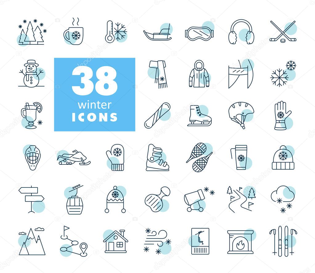 Winter vector icon set. Graph symbol for travel and tourism web site and apps design, logo, app, UI