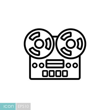 Nostaljik klasik bobbin teyp kaydedici cihaz vektör simgesi. Müzik ve ses web sitesi için grafik sembolü ve uygulama tasarımı, logo, uygulama, UI