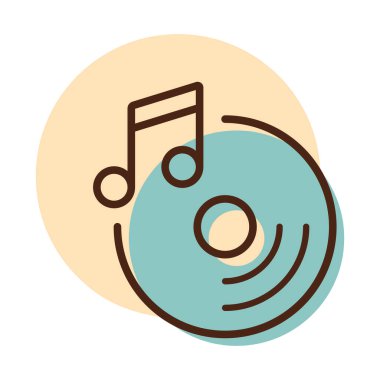 Disk ve müzik notası vektör simgesi. Müzik işareti. Müzik ve ses web sitesi için grafik sembolü ve uygulama tasarımı, logo, uygulama, UI
