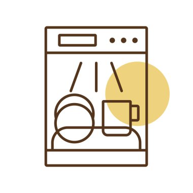Bulaşık makinesi vektör simgesi. Elektrikli mutfak aletleri. Yemek pişirme web sitesi tasarımı, logo, uygulama, UI için grafik sembolü
