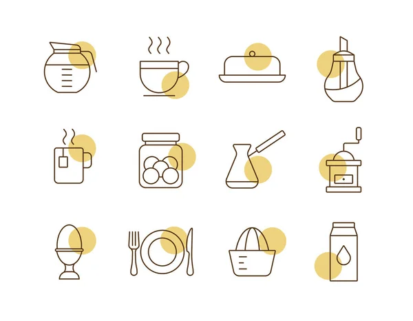 早餐和厨房矢量图标集 烹饪网站和应用程序设计 应用程序 Ui的图形符号 — 图库矢量图片