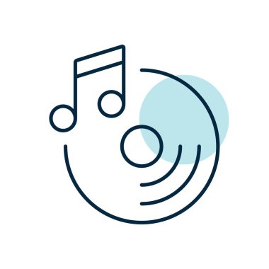 Disk ve müzik notası vektör simgesi. Müzik işareti. Müzik ve ses web sitesi için grafik sembolü ve uygulama tasarımı, logo, uygulama, UI