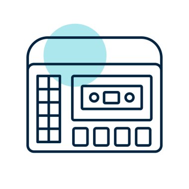 Kasetçalar 70 'lerin müziği. Retro kaset kaydedici vektör simgesi. Müzik ve ses web sitesi için grafik sembolü ve uygulama tasarımı, logo, uygulama, UI