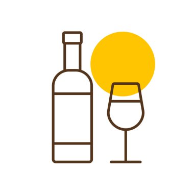 Şarap şişesi ve gözlük vektör ikonu. Barbekü ve bbq ızgara tabelası. Yemek pişirme web sitesi ve uygulama tasarımı, logo, uygulama, UI için grafik sembolü