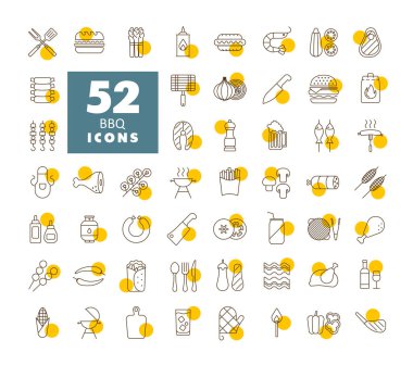 Barbekü ve barbekü ikonu seti. Yemek pişirme web sitesi ve uygulama tasarımı, logo, uygulama, UI için grafik sembolü