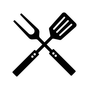 Büyük çatal ve spatula vektör sembolü. Mutfak aletleri. Yemek pişirme web sitesi tasarımı, logo, uygulama, UI için grafik sembolü