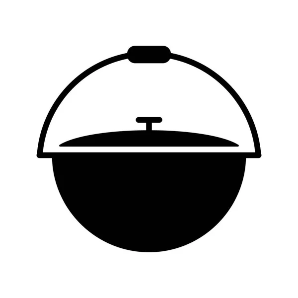 Metal Vektör Sembol Ikonundan Kamp Kazanı Mutfak Aletleri Yemek Pişirme — Stok Vektör