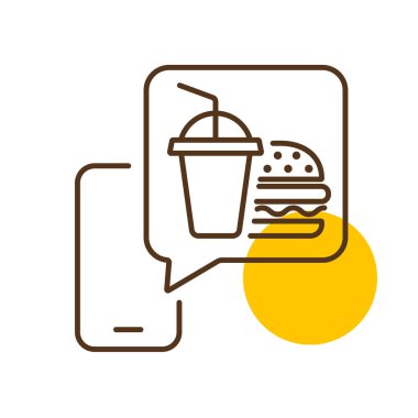 Fast food servis vektör ikonu. Meşrubat sembollü hamburger. Mobil uygulama siparişi çevrimiçi yiyecek web sitesi.
