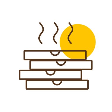 Pizza için dört kutu vektör ikonu. Teslimat tabelası. Yemek pişirme web sitesi ve uygulama tasarımı, logo, uygulama, UI için grafik sembolü