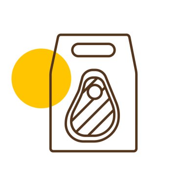 Fast food teslimatı kağıt torba vektör ikonunu kaldırdı. Biftek sembolü. Teslimat tabelası. Yemek pişirme web sitesi ve uygulama tasarımı, logo, uygulama, UI için grafik sembolü