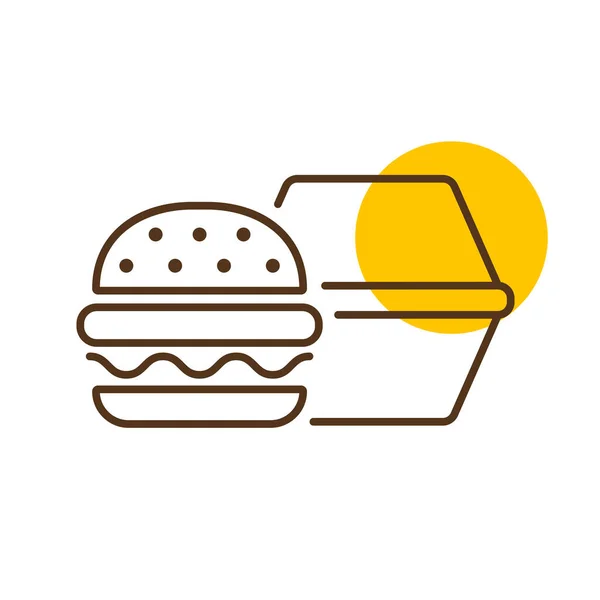 Burger Avec Boîte Carton Fermé Icône Vectorielle Panneau Livraison Symbole — Image vectorielle