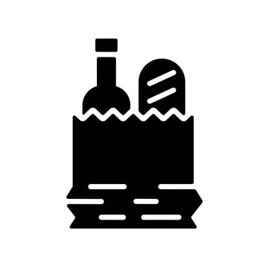 Gıda vektör sembollü kağıt torba. Teslimat tabelası. Yemek pişirme web sitesi ve uygulama tasarımı, logo, uygulama, UI için grafik sembolü