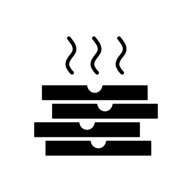 Pizza için dört kutunun vektör simgesi. Teslimat tabelası. Yemek pişirme web sitesi ve uygulama tasarımı, logo, uygulama, UI için grafik sembolü