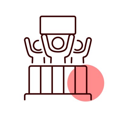 Levhalı ve pankartlı kalabalık bariyer vektör ikonunu kontrol ediyor. Gösteri, dışavurum, protesto, grev, devrim.