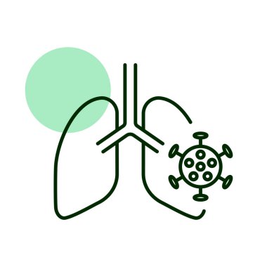 Virüs ve bakteri ikonu tarafından enfekte edilmiş insan ciğerleri. Tıbbi işaret. Coronavirus. Tıbbi web sitesi ve uygulama tasarımı için grafik sembolü, logo, uygulama, UI