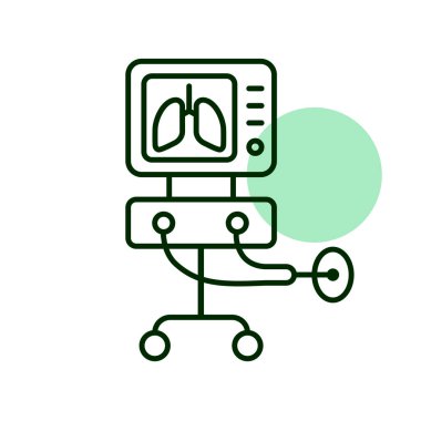 Yoğun bakım vantilatör vektör ikonu, akciğerlerin havalandırılması için tıbbi terapi. COVID-19 için yoğun bakım. Tıbbi işaret. Coronavirüs