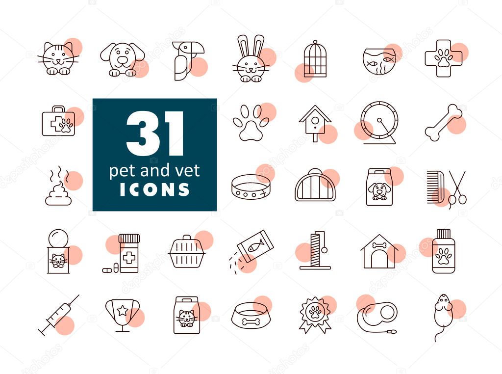 Pet and vet vector icon set. Graph symbol for pet and veterinary web site and apps design, logo, app, UI