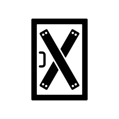 Kapı vektör simgesine tahta çakılmış, izinsiz erişimi önlemek için kapıya tahta monte edilmiş ya da terk edilmiş. Gösteri, protesto, grev, devrim