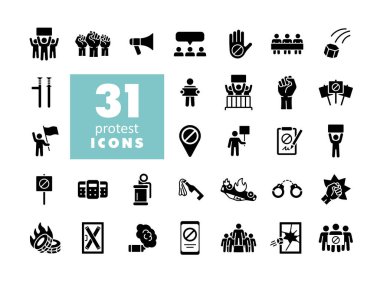 Protesto, gösteri, grev, devrim vektör sembolleri belirledi. Web sitenizin tasarımı için grafik sembolü, logo, uygulama, UI