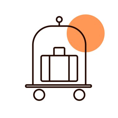 Bagajlar, bavullar, tramvay düz vektör ikonu. Otel tabelası. Seyahat ve turizm web sitesi ve uygulama tasarımı, logo, uygulama, UI için grafik sembolü