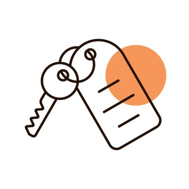 Otel odası anahtarı ve numara vektör simgesi. Seyahat ve turizm web sitesi ve uygulama tasarımı, logo, uygulama, UI için grafik sembolü