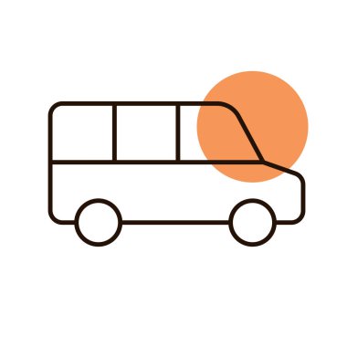 Havaalanı servis minibüsü, servis otobüsü ikonu. Seyahat ve turizm web sitesi ve uygulama tasarımı, logo, uygulama, UI için grafik sembolü