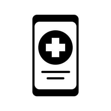 Tıbbi çapraz vektör sembollü akıllı telefon. İlaç ve tıbbi destek işareti. Tıbbi web sitesi ve uygulama tasarımı için grafik sembolü, logo, uygulama, UI