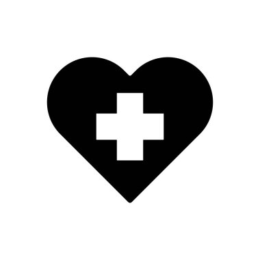 Kalp vektör simgesi içinde çapraz yap. İlaç ve sağlık sigortası, tıbbi destek işareti. Tıbbi web sitesi ve uygulama tasarımı için grafik sembolü, logo, uygulama, UI