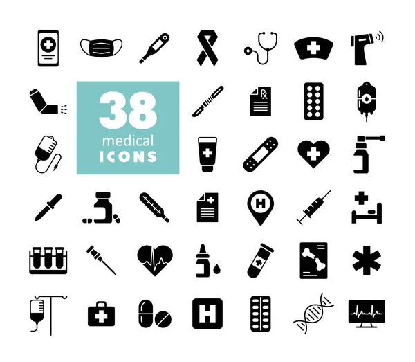 Medical Vector Glyph Icons Set Medicine Healthcare Medical Support Sign — Stock Vector