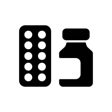 İlaç kavanozu ve haplar vektör simgesini soyar. Tıbbi işaret. Coronavirus. Tıbbi web sitesi ve uygulama tasarımı için grafik sembolü, logo, uygulama, UI