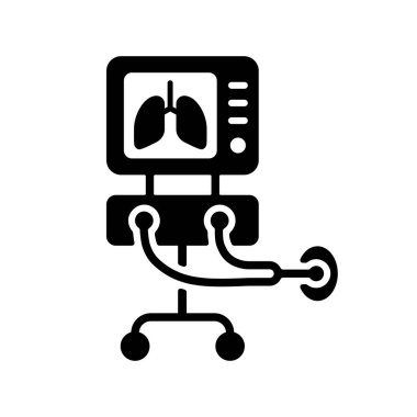 Yoğun bakım vantilatör vektör sembolü, akciğer havalandırması için tıbbi terapi. COVID-19 için yoğun bakım. Tıbbi işaret. Coronavirüs