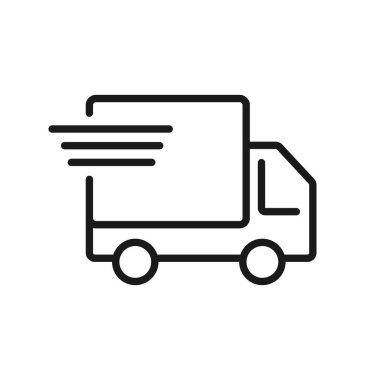 Hızlı nakliye kamyonu vektör düz simgesi. E-ticaret tabelası. Web sitenizin tasarımı için grafik sembolü, logo, uygulama, UI
