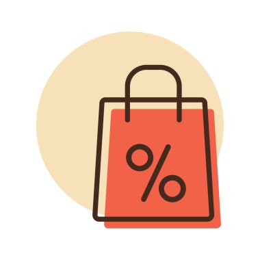 Yüzde yüz sembol ikonlu alışveriş torbası. E-ticaret tabelası. Web sitenizin tasarımı için grafik sembolü, logo, uygulama, UI