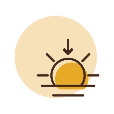 Gün batımı vektör simgesi. Meteoroloji işareti. Seyahat, turizm ve hava durumu web sitesi ve uygulama tasarımı, logo, uygulama, UI için grafik sembolü