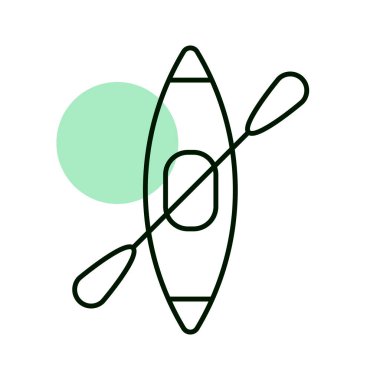 Kürek vektör simgesi olan bir kano. Kamp tabelası. Seyahat ve turizm web sitesi ve uygulama tasarımı, logo, uygulama, UI için grafik sembolü