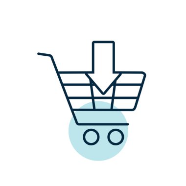 Ok ikonlu alışveriş arabası. E-ticaret tabelası. Web sitenizin tasarımı için grafik sembolü, logo, uygulama, UI. Vektör illüstrasyonu, EPS10.