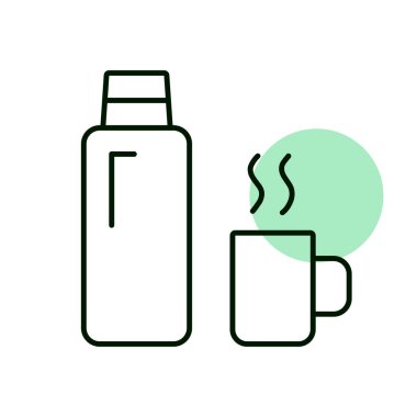 Termos şişe vektör ikonu. Kamp ve yürüyüş işareti. Seyahat ve turizm web sitesi ve uygulama tasarımı, logo, uygulama, UI için grafik sembolü