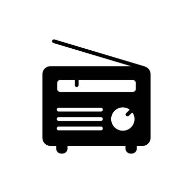 Retro radyo vektörü düz kabartma simgesi. Müzik ve ses web sitesi için grafik sembolü ve uygulama tasarımı, logo, uygulama, UI