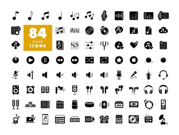 Müzik vektörü düz sembol seti. Müzik ve ses web sitesi için grafik sembolü ve uygulama tasarımı, logo, uygulama, UI