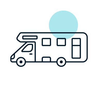 Mobil ev karavan karavan karavan aracı düz vektör simgesi. Seyahat ve turizm web sitesi ve uygulama tasarımı, logo, uygulama, UI için grafik sembolü