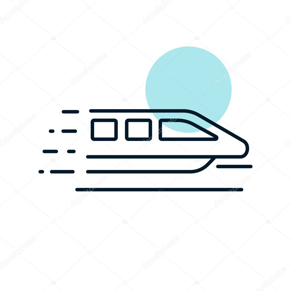 Monorail speed modern train flat vector icon. Graph symbol for travel and tourism web site and apps design, logo, app, UI