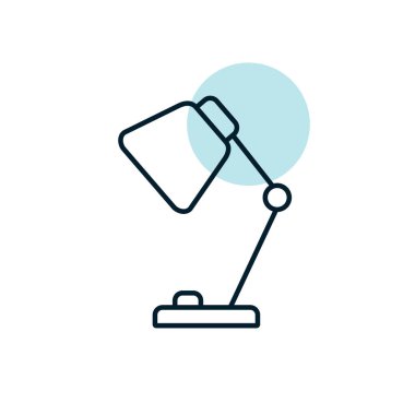 Masa Lambası ana hatları simgesi. Çalışma alanı tabelası. Web sitenizin tasarımı için grafik sembolü, logo, uygulama, UI. Vektör illüstrasyonu, EPS10.